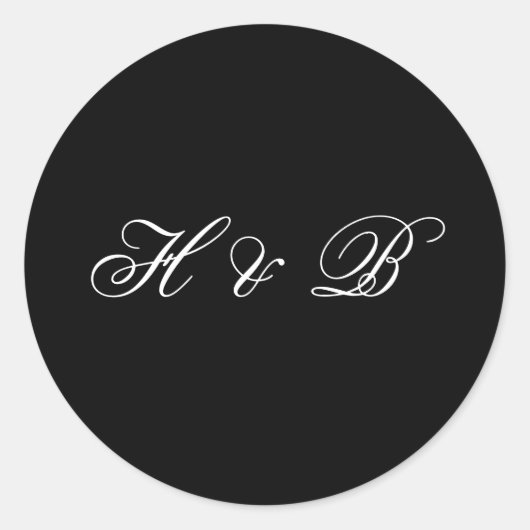 Calligrafie Monogram zwart-wit klassieke bruiloft Ronde Sticker (Voorkant)