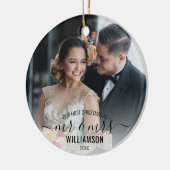 Calligrafie Mr. & Mrs. | 2 Foto's Onze eerste Kers Keramisch Ornament (Links)