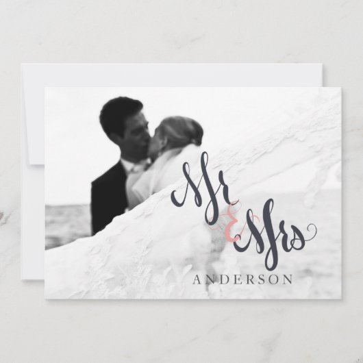 Calligrafie Mr & Mrs Wedding Bedankt Fotokaart (Voorkant)