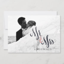 Calligrafie Mr & Mrs Wedding Bedankt Fotokaart