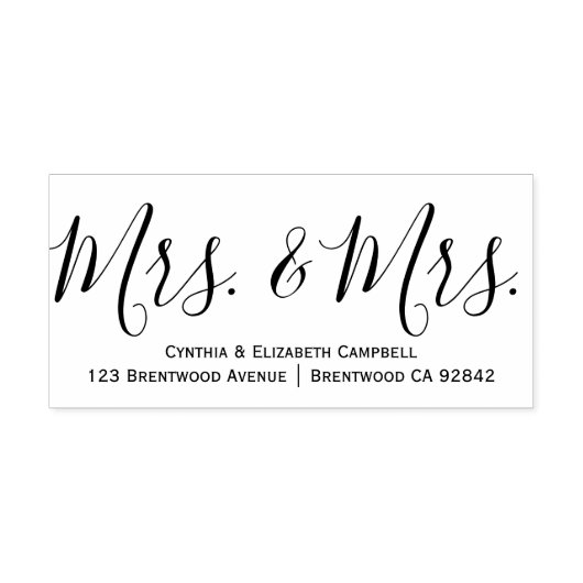 Calligrafie Mrs. & Mrs Personalized Rubber Stamp Zelfinktende Stempel (Design)