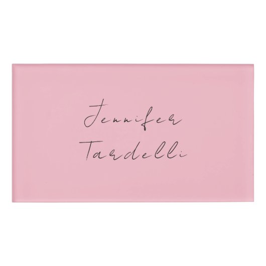 Calligrafie naam professionele effen roze vrouweli naambadge (Voorkant)