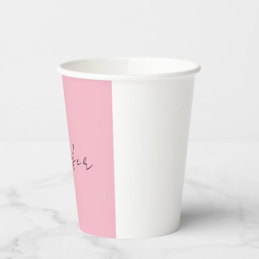 Calligrafie naam professionele effen roze vrouweli papieren bekers (Links)