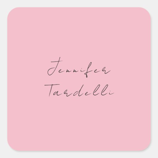 Calligrafie naam professionele effen roze vrouweli vierkante sticker (Voorkant)