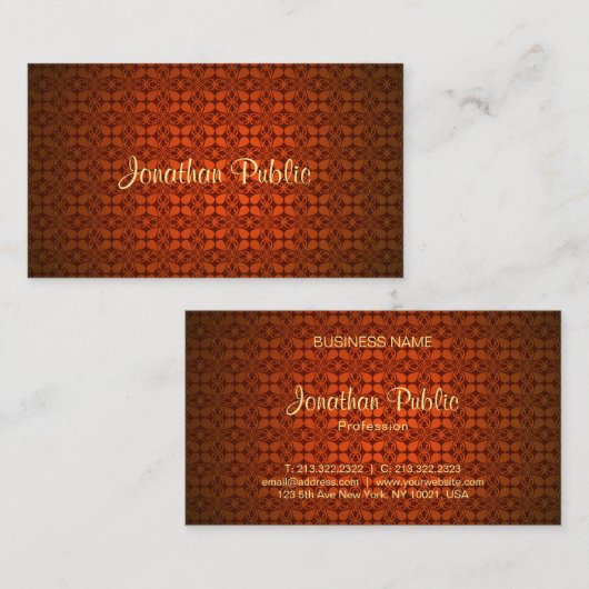 Calligrafie Naam Tekst Red Damask Elegant Sjabloon Visitekaartje (Voorkant / Achterkant)