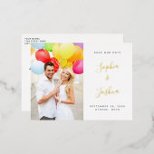 Calligrafie Namen Foto Opslaan Datum goud Folie Uitnodiging Briefkaart (Voorkant / Achterkant)