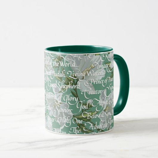Calligrafie Namen van Christus || Zachte Groen Mok (Voorkant rechts)