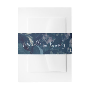 Calligrafie Navy Antiek Bouquet Wedding Uitnodigingen Wikkel