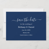 Calligrafie Navy Blue Getrouwen Save The Date (Achterkant)