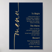 Calligrafie Navy Blue Gold Wedding Menu Poster (Voorkant)