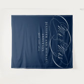 Calligrafie Navy Mr & Mrs Wedding Booth Backdrop Wandkleed (Voorkant (horizontaal))