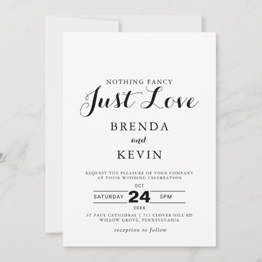 Calligrafie Niets Fancy Liefde Weddenschap Kaart (Achterkant)