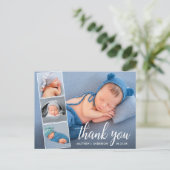 Calligrafie Nieuwe baby 4 Foto Collage Dank u Briefkaart (Staand voorkant)