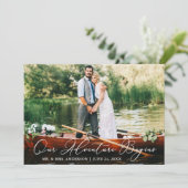 Calligrafie Ons avontuur begint met bruiloft foto Bedankkaart (Staand voorkant)
