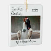 Calligrafie Ons eerste kerstfotohuwelijk Keramisch Ornament (Rechts)
