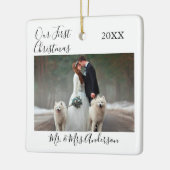 Calligrafie Ons eerste kerstfotohuwelijk Keramisch Ornament (Links)