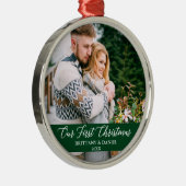Calligrafie Ons eerste kerstpaar groen Metalen Ornament (Rechts)
