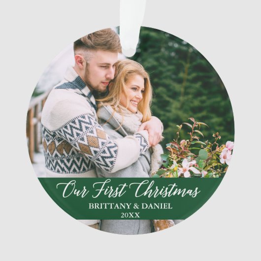 Calligrafie Ons eerste kerstpaar groen Ornament (voorkant)