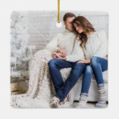 Calligrafie Onze eerste kerstfeestelijke foto Keramisch Ornament (Achterkant)