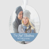 Calligrafie Onze eerste kerstfoto lichtblauw Ornament (voorkant)