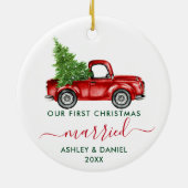 Calligrafie Onze eerste kersthuwelijksreis Red Tru Keramisch Ornament (Achterkant)