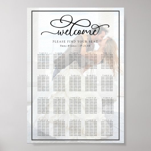 Calligrafie Overlay Photo Wedding Seding Chart Poster (Voorkant)