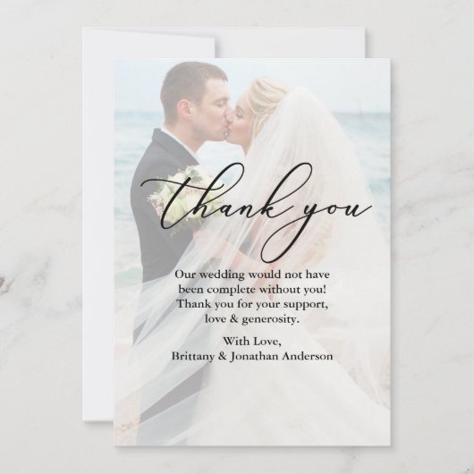 Calligrafie Overlay Weddenfoto Hartelijk dank Bedankkaart (Voorkant)