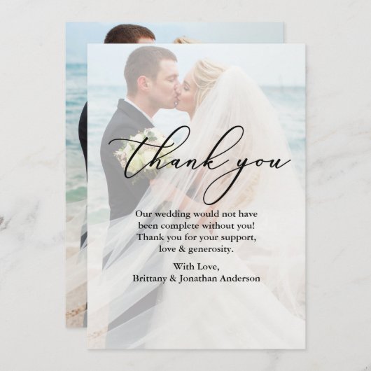 Calligrafie Overlay Weddenfoto Hartelijk dank Bedankkaart (Voorkant / Achterkant)
