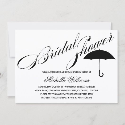 Calligrafie Paraplu Bruidsuitnodiging Kaart (Voorkant)