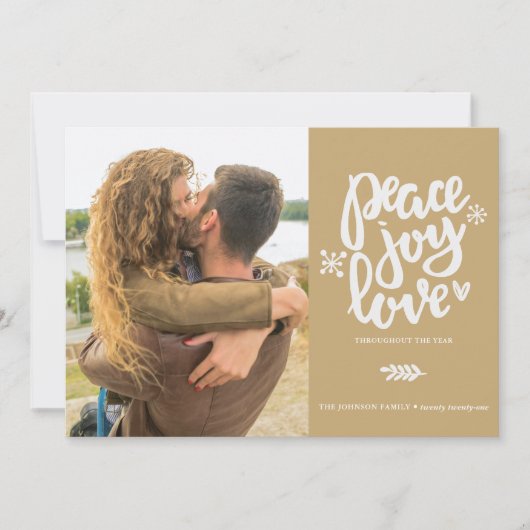 Calligrafie Peace Joy Love Photo Holiday Card Kaart (Voorkant)