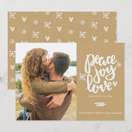 Calligrafie Peace Joy Love Photo Holiday Card Kaart (Voorkant / Achterkant)