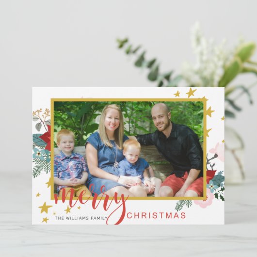 Calligrafie Poinsettia Kaart voor kerstmis foto's (Staand voorkant)