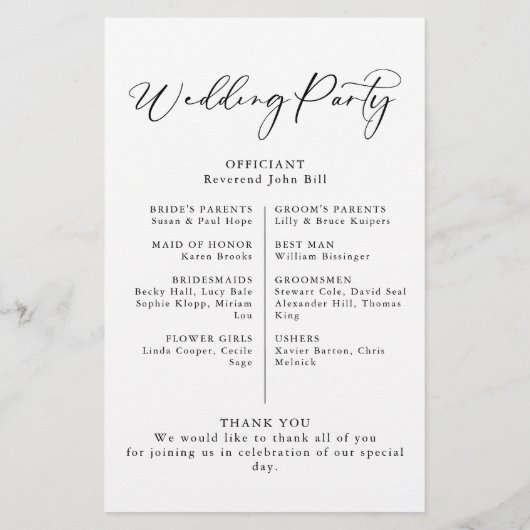 Calligrafie-programma Black and White Wedding (Achterkant)