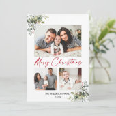 Calligrafie Red Ink 3 Foto Greenery Berries Feestdagenkaart (Staand voorkant)