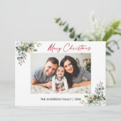 Calligrafie Red Ink Script Greenery Berries Feestdagenkaart (Staand voorkant)