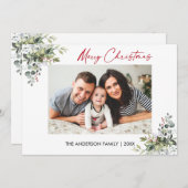 Calligrafie Red Ink Script Greenery Berries Feestdagenkaart (Voorkant / Achterkant)