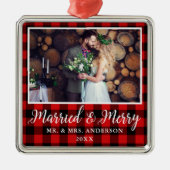 Calligrafie Red Pset Married en Merry Metalen Ornament (Voorkant)