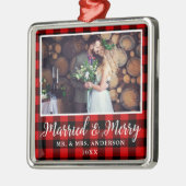 Calligrafie Red Pset Married en Merry Metalen Ornament (Links)