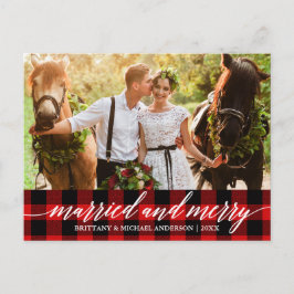 Calligrafie Red Pset Married en Merry Wedding Briefkaart