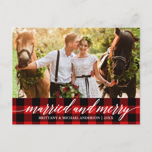 Calligrafie Red Pset Married en Merry Wedding Briefkaart (Voorkant)