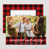 Calligrafie Red Pset Married en Merry Wedding Feestdagenkaart (Voorkant / Achterkant)