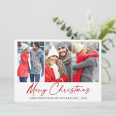 Calligrafie Rood Ink Pen Kerstmis 3 Fotopaar Feestdagenkaart (Staand voorkant)