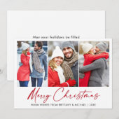 Calligrafie Rood Ink Pen Kerstmis 3 Fotopaar Feestdagenkaart (Voorkant / Achterkant)