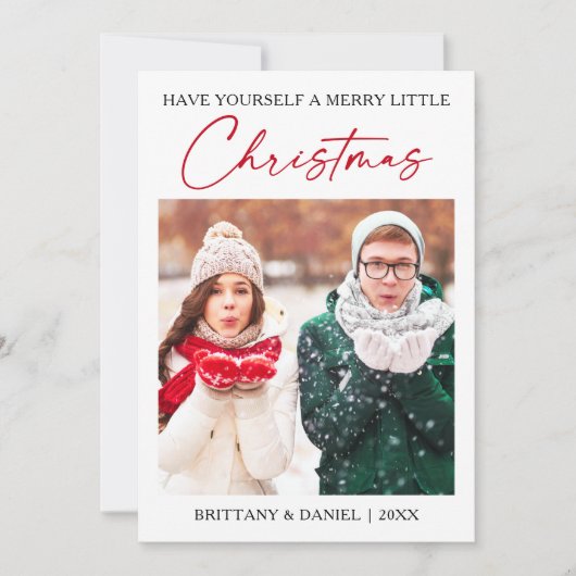 Calligrafie Rood Ink Pen Minimale kerstfoto Feestdagenkaart (Voorkant)