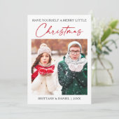 Calligrafie Rood Ink Pen Minimale kerstfoto Feestdagenkaart (Staand voorkant)