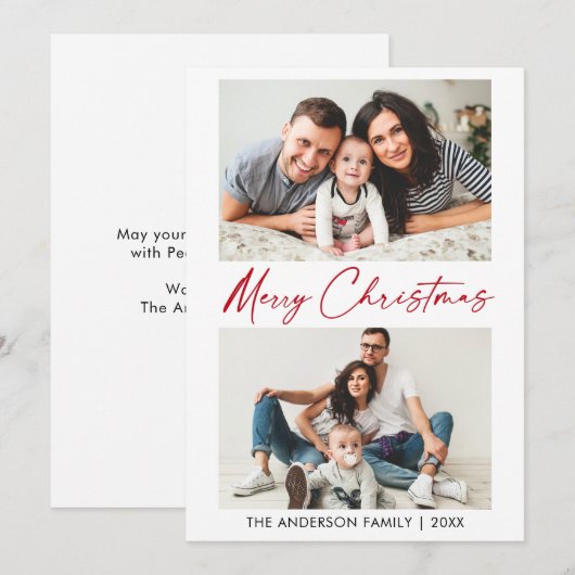 Calligrafie Rood inkt Manuscript 2 FotoKerstmis Feestdagenkaart (Voorkant / Achterkant)