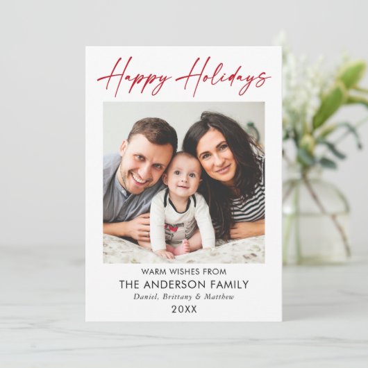 Calligrafie rood inkt script Prettige feestdagen f Feestdagenkaart (Staand voorkant)