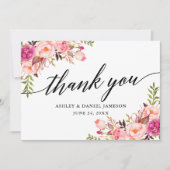 Calligrafie Roze bloedige bruiloft Bedankkaart (Voorkant)