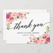 Calligrafie Roze bloedige bruiloft Bedankkaart (Voorkant / Achterkant)