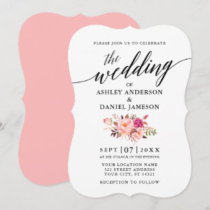 Calligrafie Roze bloedige bruiloft Kaart